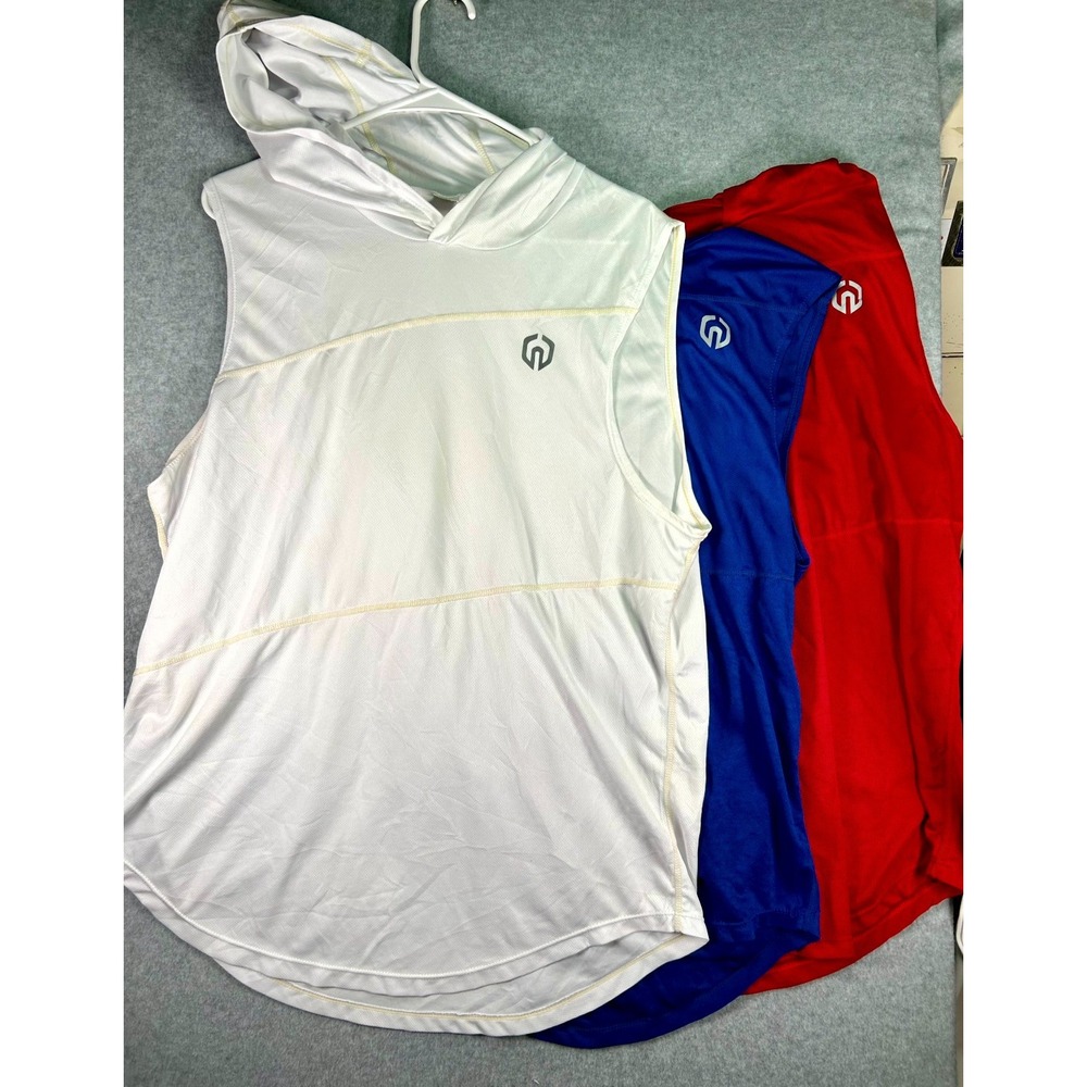 Neleus Tank Top Mens XL White Blue Red Stretch Hooded Running Athletic Lot of 3